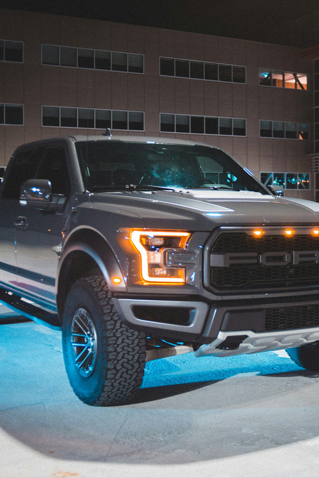 Ford truck night blue under lighting